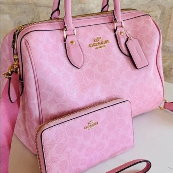 Coach Tops - Coach Pink Signature Satchel and Matching Wallet Set